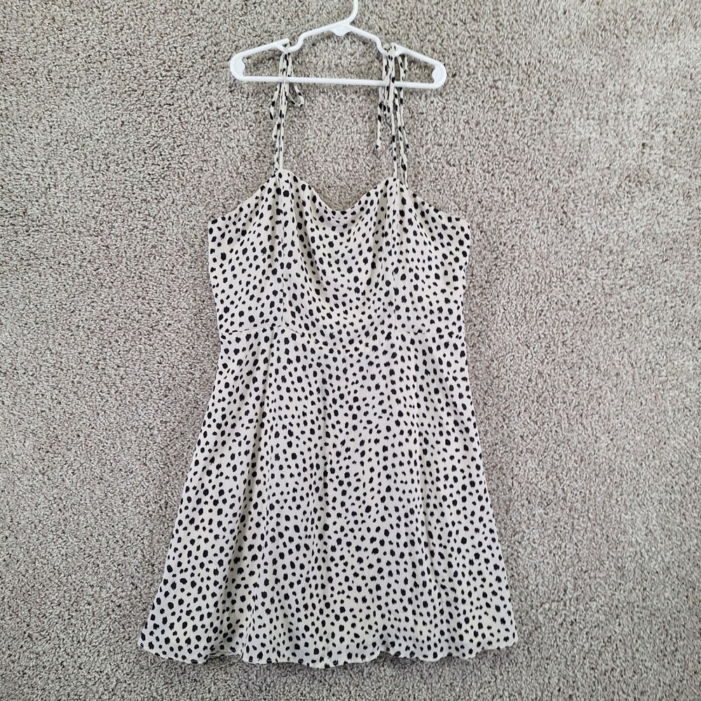 Lola Grace Sundress Womens L White Black Spotted Lined Side Zip Spaghetti Straps